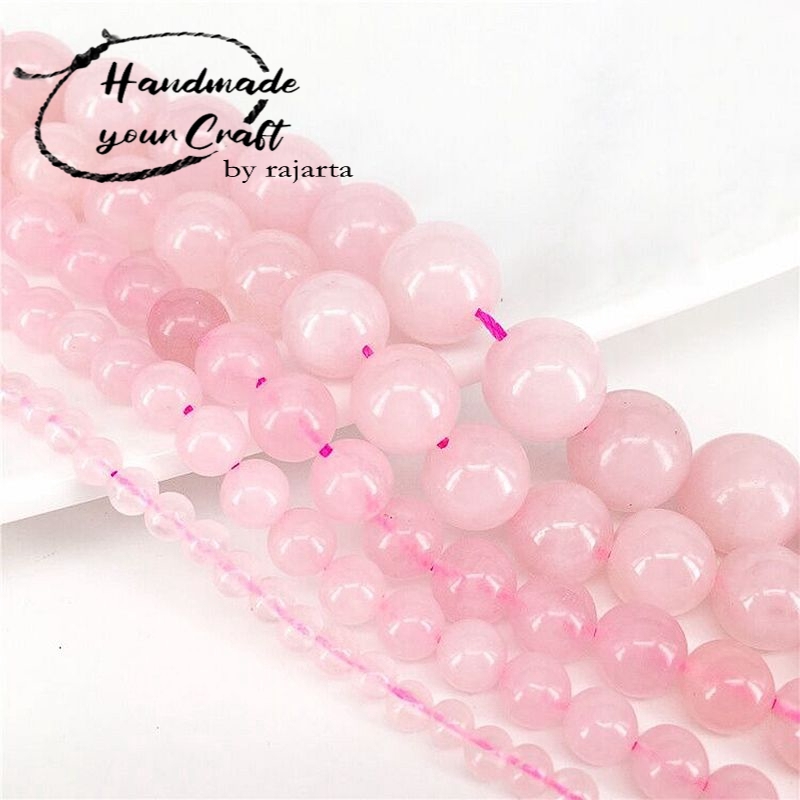 Butir Batu Natural Rose Quartz Stone Pink Crystal Beads