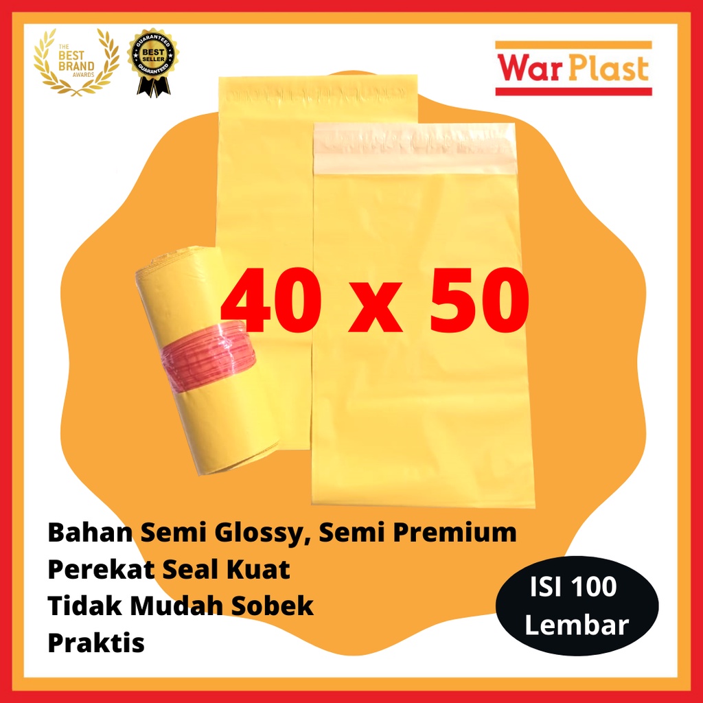 Plastik Packing Olshop Polymailer Amplop Plastik dengan Perekat Semi Premium - Uk 40x50 - Kuning