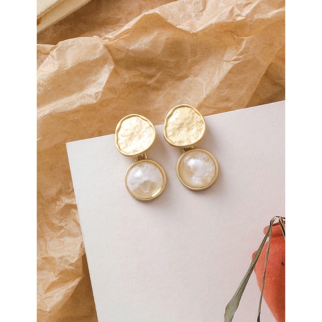 LRC Anting Tusuk Fashion 925 Silver Needle Marbled Round Metal Stud Earrings D48748