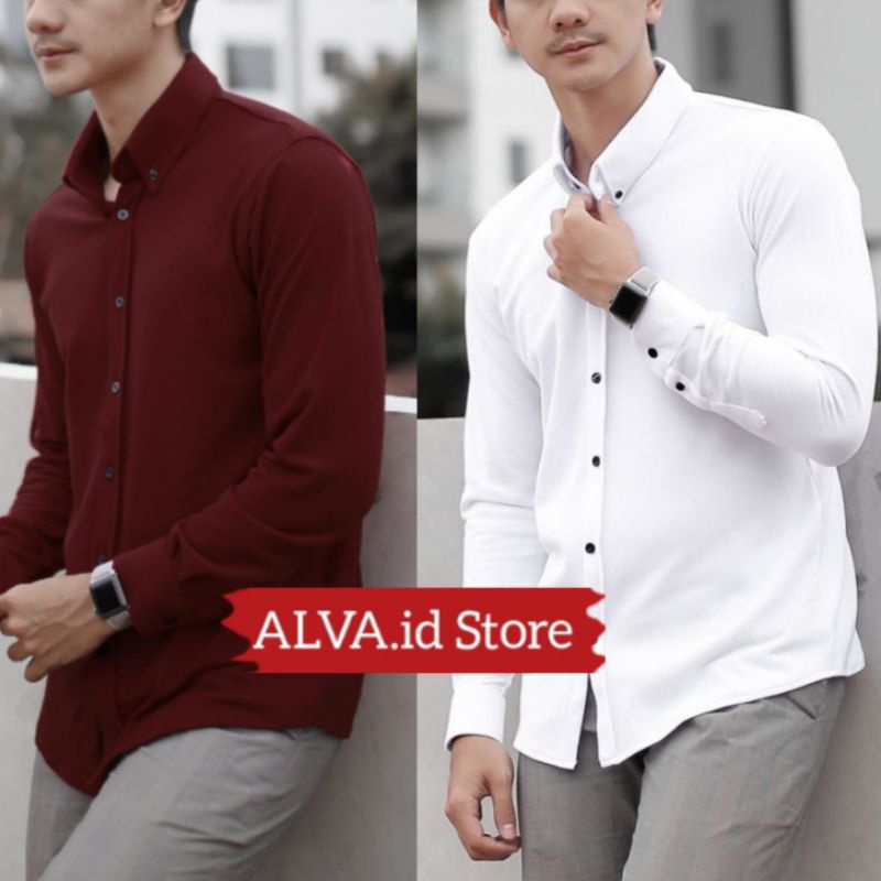 Kemeja pria formal Polos Pria Pique CVC Slimfit Lengan Panjang I Kemeja KANTOR