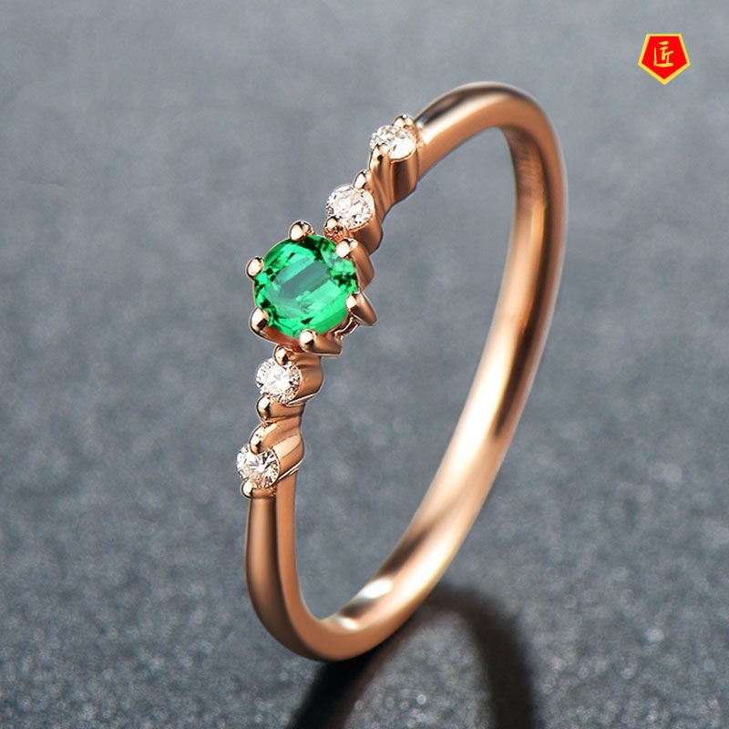 [Ready Stock]Elegant Personality Green Gem Rose Gold Ring