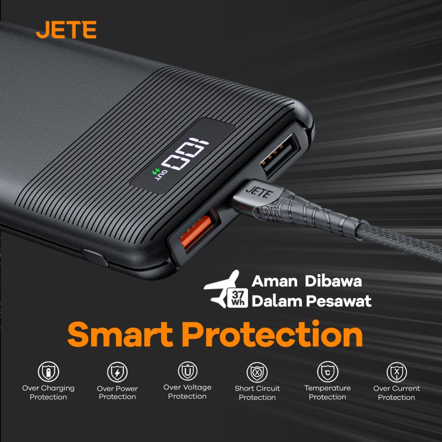 Power Bank PowerBank JETE A9 10.000 mAh LED Indicator 3 Output Type C - Garansi 2 Tahun