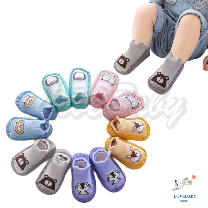 [1KG 32PCS] LBS Kaos Kaki Anti Slip Bayi Motif Karakter Zoo Sepatu Baby Prewalker Anak