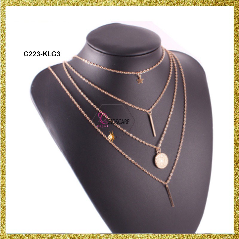 1SET KALUNG WANITA ANTI KARAT TITANIUM CHOKER KOREA LIONTIN SILVER NAMA HURUF PANJANG MURAH KLG3