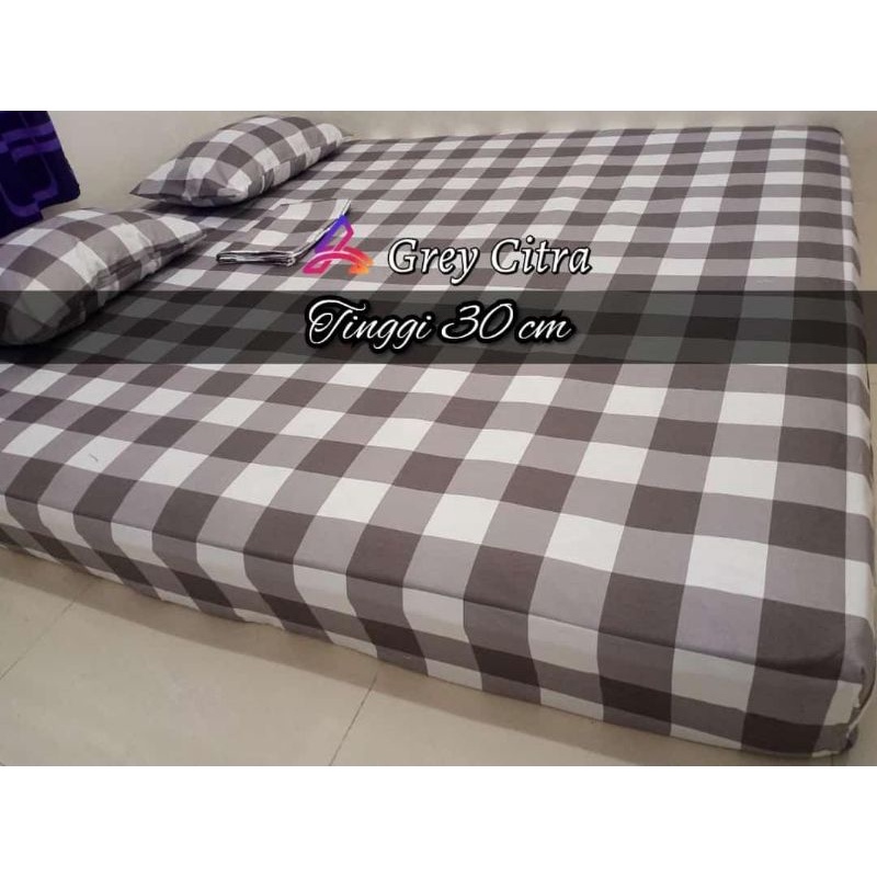 Sprei Tinggi 30cm ukuran 180200x30 motif grey citra kotak abu grey square sprei homemade