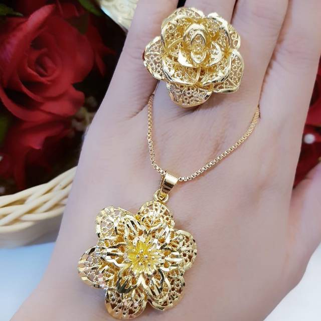 Xuping kalung dan cincin lapis emas 24k 0918i