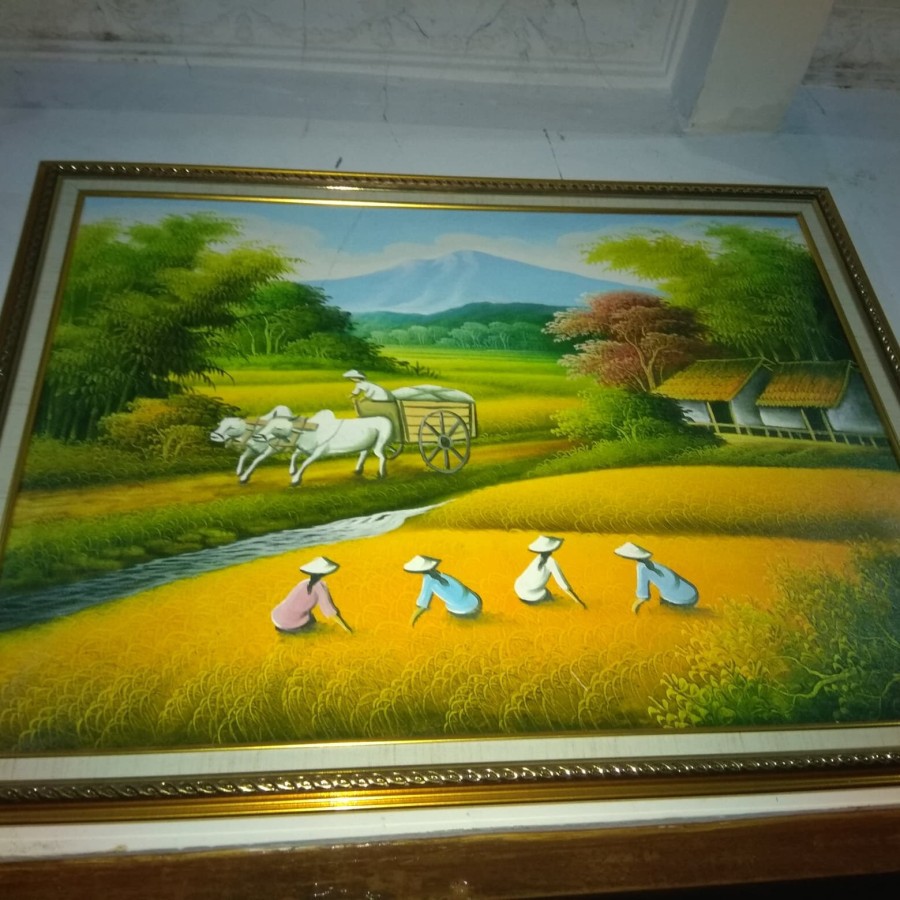 

lukisan kanvas panen padi