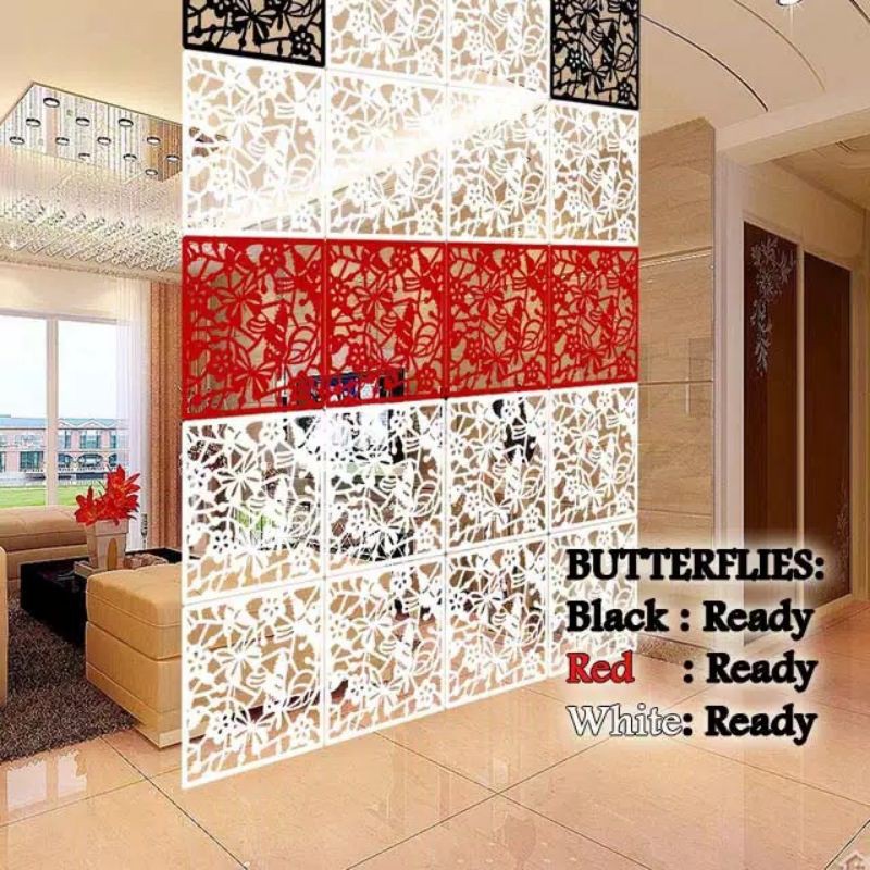 PARTISI SEKAT RUANGAN DEKORASI BAHAN PVC MOTIF BUTTERFLIES VINTAGE 3D GANTUNG PARTISI BAHAN PVC Pembatas Ruangan 1pcs Ada Ring Pengait Tinggal Pasang Partisi Penyekat Ruangan Pembatas Ruangan