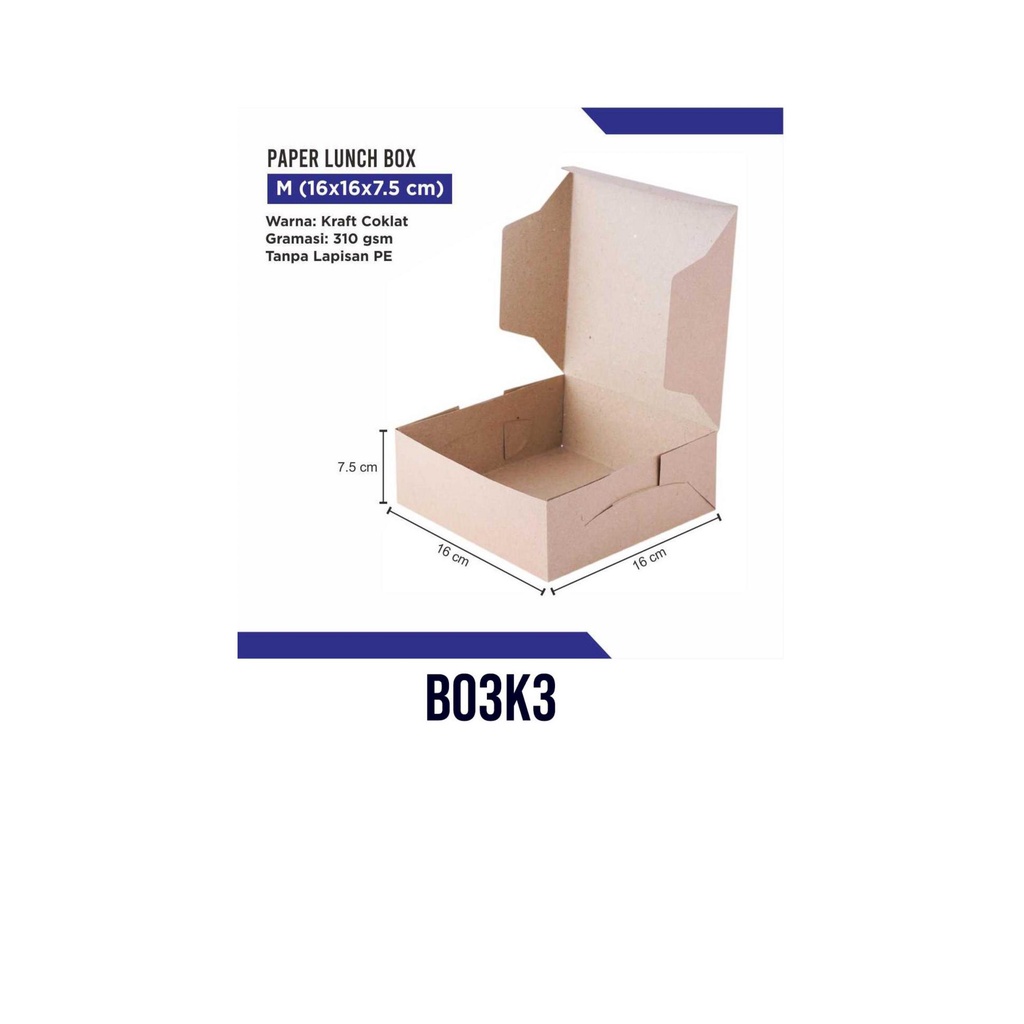 

Paper Lunch Box B03K3 uk 16 x 16 x 7,5 - Tanpa Lapisan PE (min. 25 pcs)