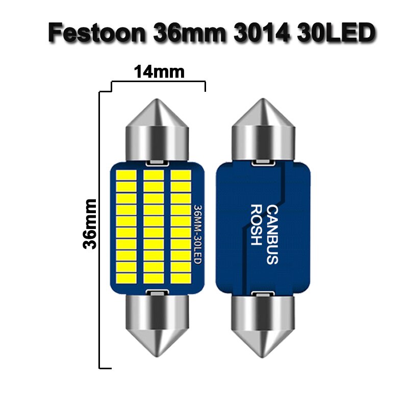 50 Pcs Bohlam Lampu Canbus LED SMD 3014 C5W C10W Ukuran 31mm 36mm 39mm 41mm Untuk Interior Mobil