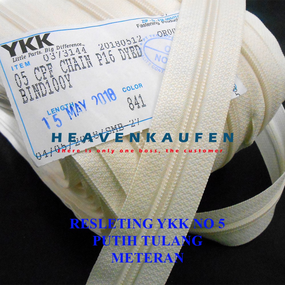 Resleting Zipper YKK Putih Tulang Meteran No 5