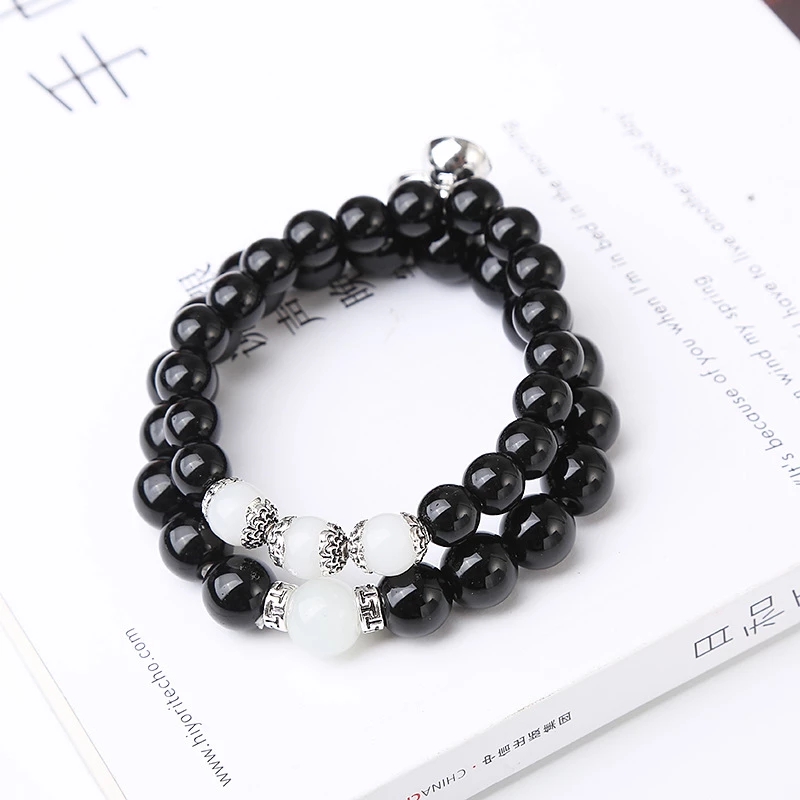 2Pcs Creative Magnetic Couple Bracelet / Black Obsidian Stone Beaded Bracelets friendship Lover Bracelet  Gifts Jewelry