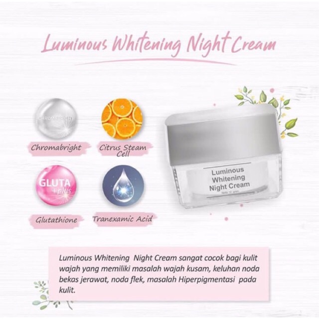 MS Glow Night Cream Luminous Whitening GIRLSNEED77 Krim Malam Membantu Memudarkan Noda di Wajah