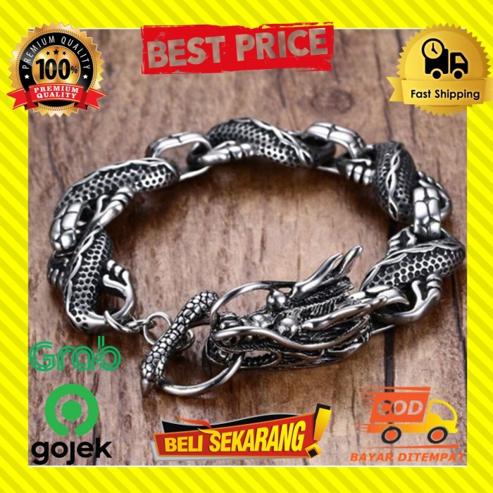 GELANG PRIA ULAR NAGA UKIR TITANIUM STAINLESS RANTAI ASLI MACHO G107