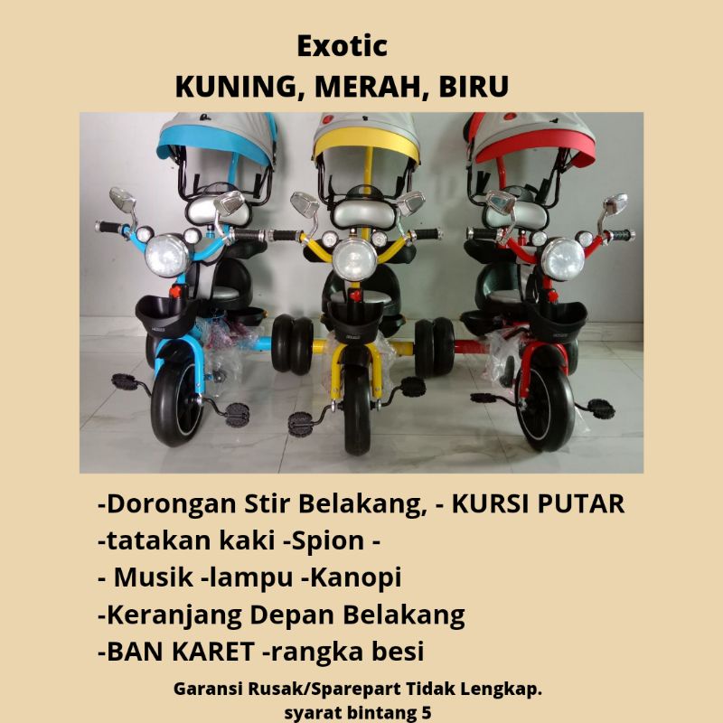 COD Free Ongkir Sepeda Anak Roda Tiga Stroller Rebahan Bergaransi Family Iora Exotic Aviator Yukita Pacific Kursi Bisa di Putar Aman Sabuk Pengaman Murah Berkualitas Aman untuk usia anak 6 bulan ke atas