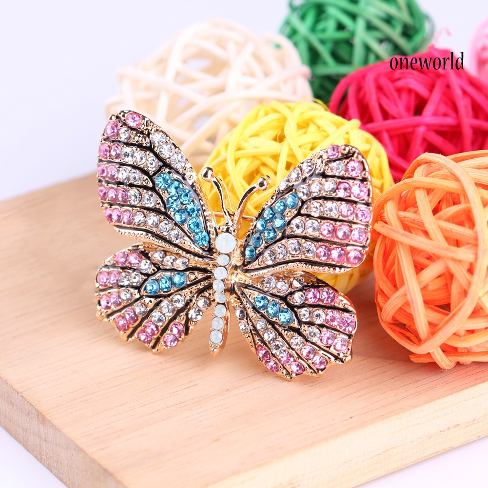 OW@ Colorful Butterfly Rhinestone Brooch Pin Wedding Bridal Scarf Collar Jewelry