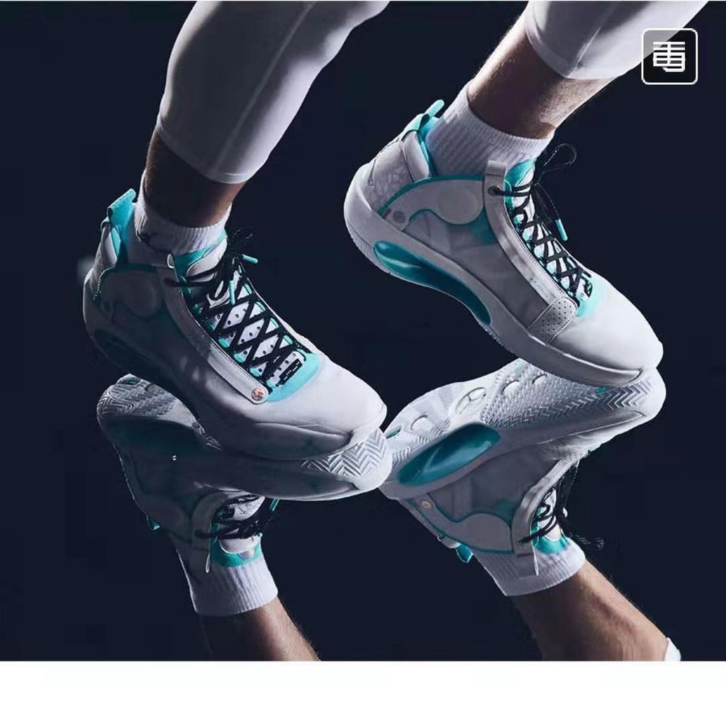 Sepatu Basket Model Nike Air Jordan 34 Snow Leopard Guo Ellen Warna Hijau Mint Untuk Pria Wanita Bq3381 Shopee Indonesia