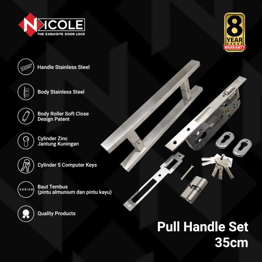 Pull Handle Tarikan Pintu Gagang Pintu Dua Baut Tembus Set -Silver