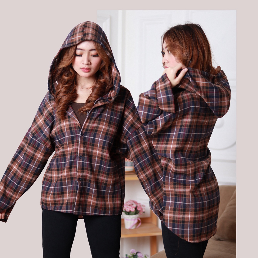 Kemeja Wanita Flanel Hoodie Terlaris by Elzanteri