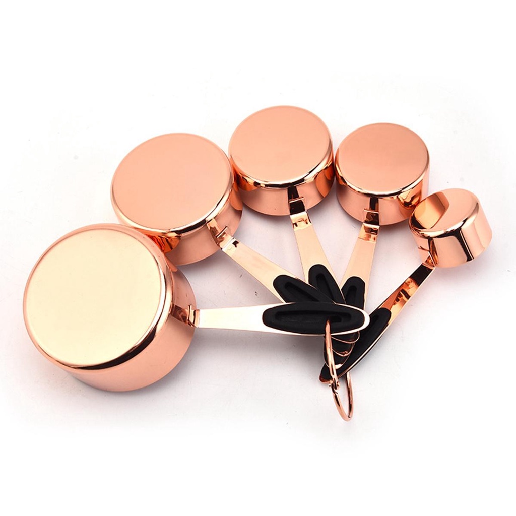 Rebuy Sendok Takar Set 5Pcs Kopi Stainless Steel Heavy Duty Rose Gold Sugar Scoop