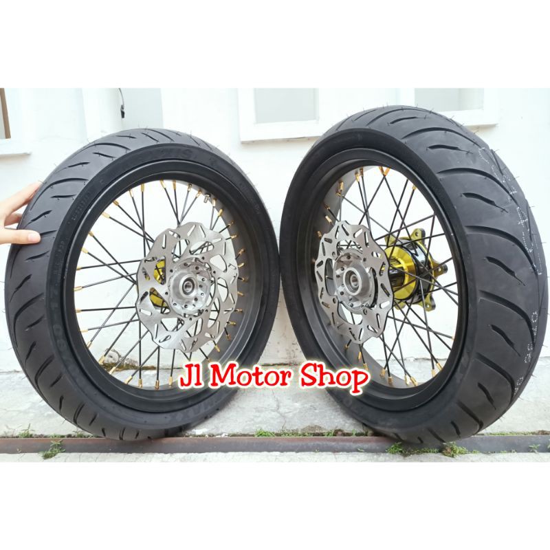Paket Velg Supermoto Honda CRF 150 L ring 17 Ban Luar Dalam  paketan Komplit Tromol ORI buat CRF