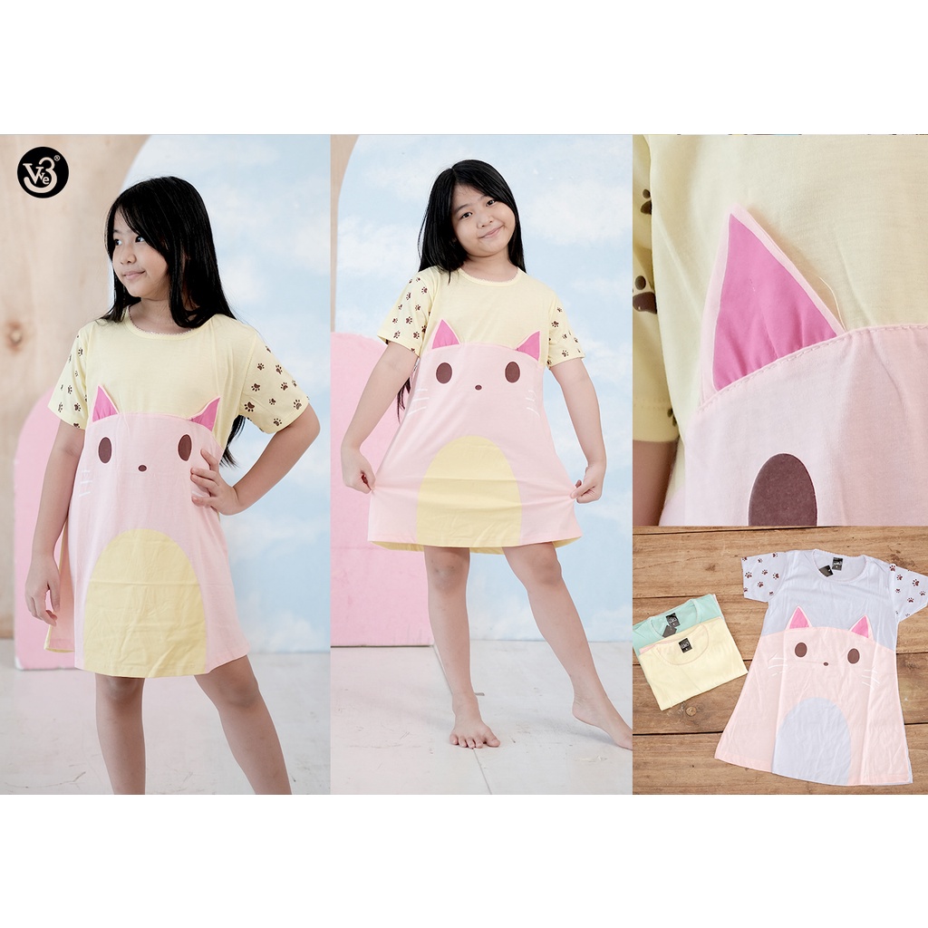 V3 / We3 Daster Dress Baju Tidur Piyama Anak Perempuan Tangan Pendek 1-12TAHUN NEW