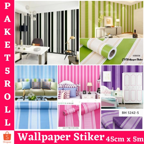 WALLPAPER STIKER DINDING PAKET HEMAT 5 ROLL ( BUY 4 GET 1 FREE ) WALLPAPER STICKER DINDING/ WALLPAPER RUANG TAMU/ WALLSTICKER/ MOTIF SALUR BEST SELLER !!! SALUR HIJAU / SALUR BIRU / SALUR PINK GH026