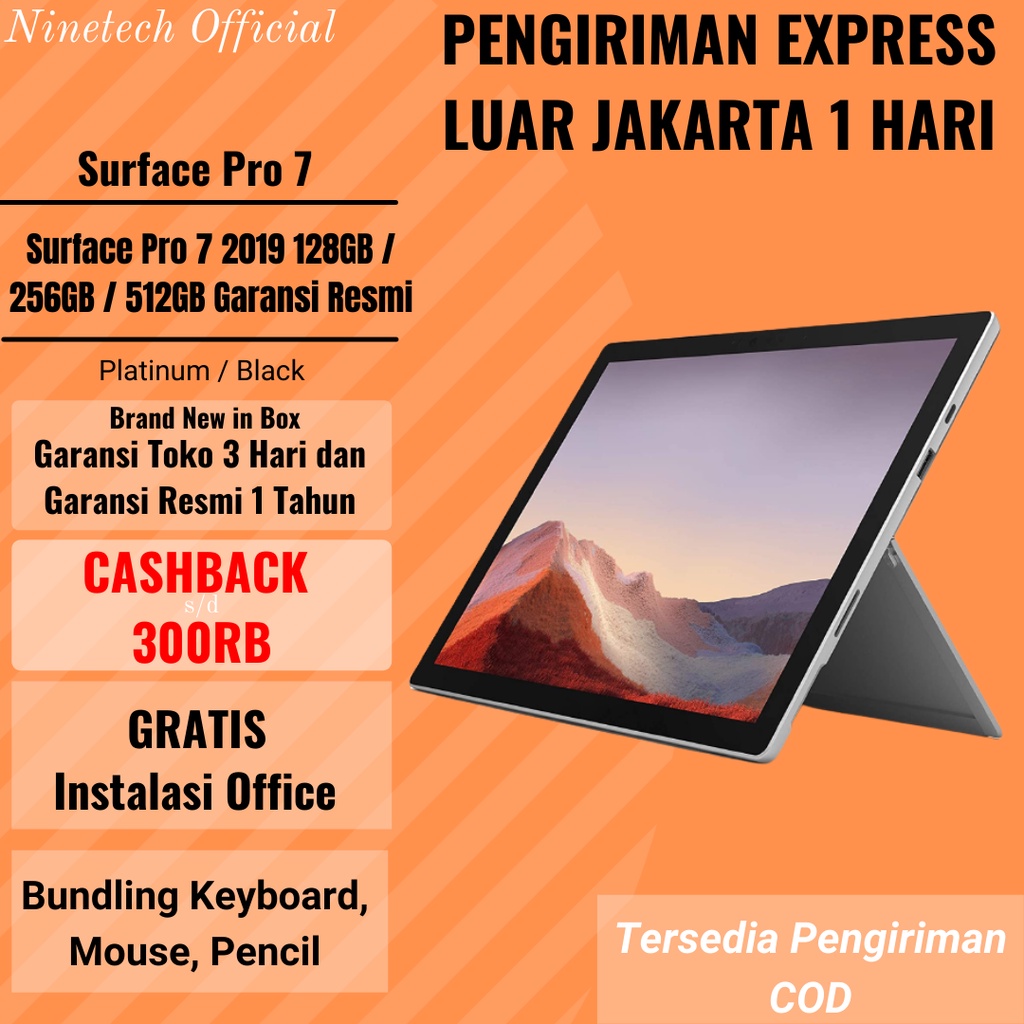 Microsoft Surface Pro 7 Intel i5 RAM 128GB BLACK / PLATINUM GARANSI RESMI bukan pro 8 pro 7 plus