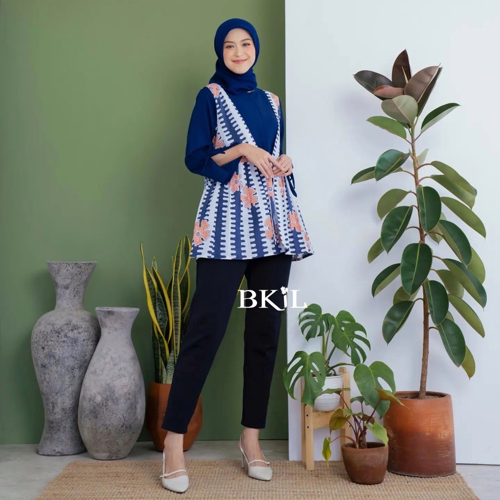Baju Batik Wanita Modern Exclusive BKil Blouse Batik Rompi Kombinasi Moscrepe