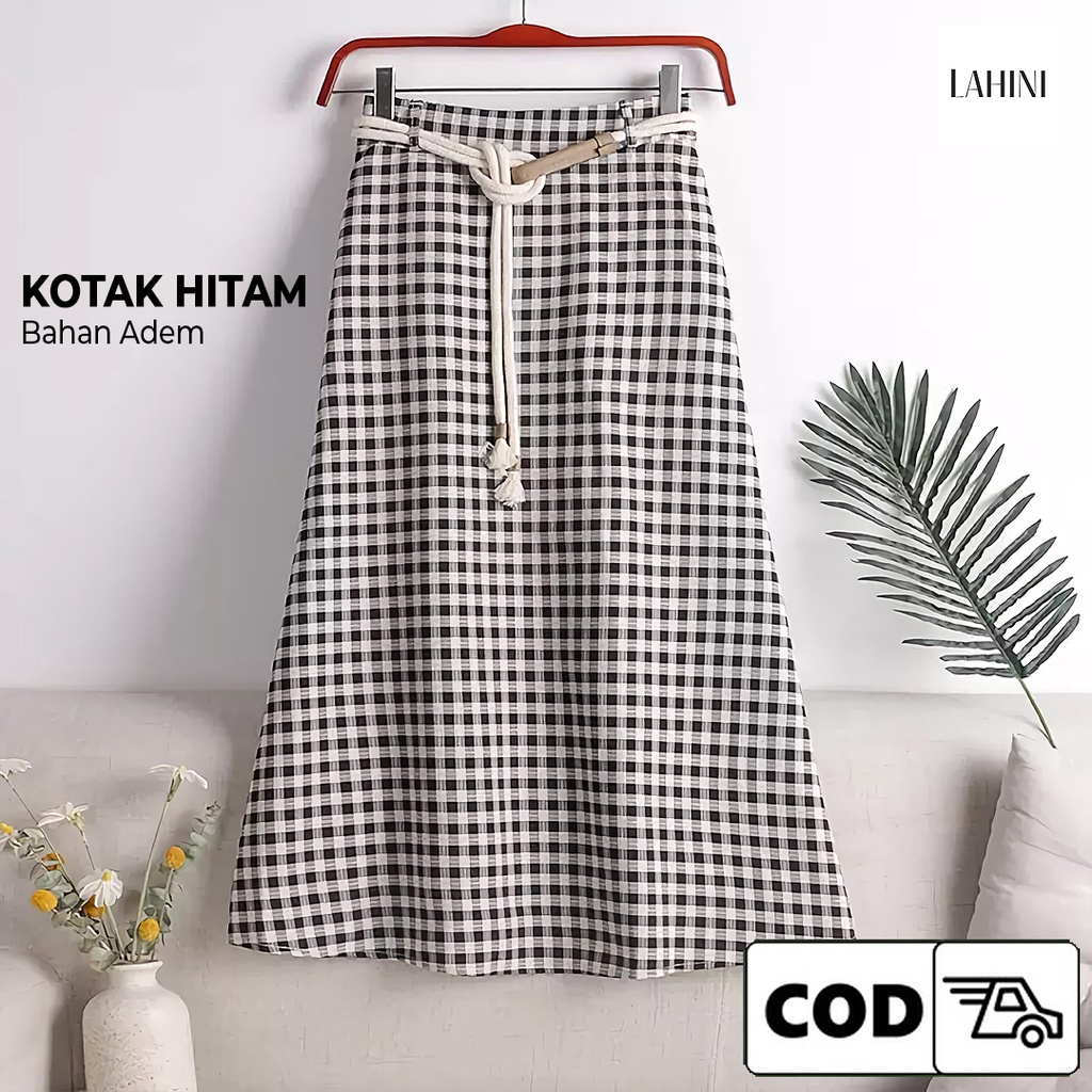 Rok Tartan Panjang Kotak Long Plaid Skirt Korean Style Casual Kekinian Remaja Dewasa Pinggang Karet 