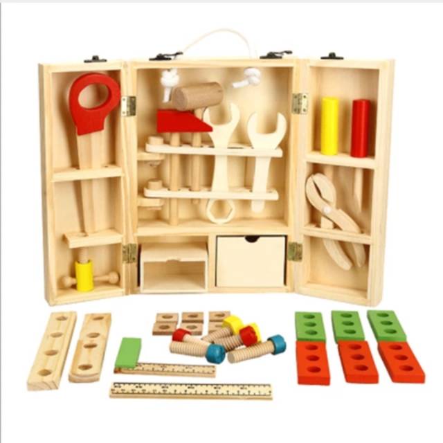 Mainan edukasi  kayu alat tukang kayu Montessori Carpenter Wooden toys Tool Box Perkakas Tukang Kayu