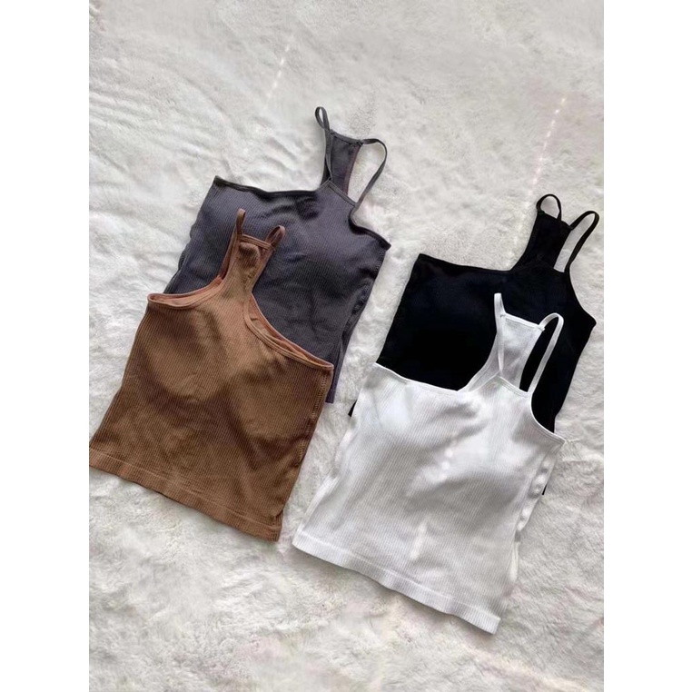 Tanktop Terbaru Asimetris One Shoulder Atasan Wanita Crop Korean Look Double Tali Kecil