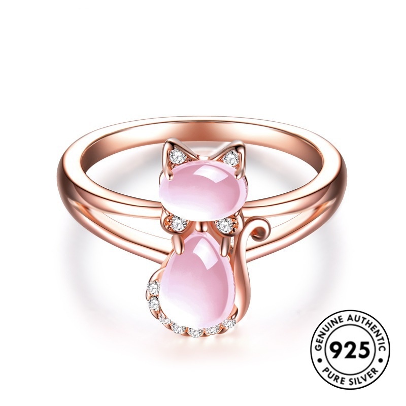 Cincin S925 Silver Rose Gold Aksen Batu Hibiscus