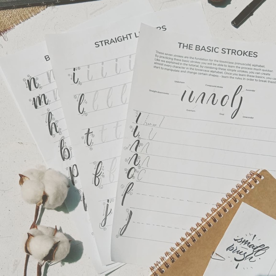 

Brush Calligraphy Practice Sheets - 1 set A-Z Uppercase Lowercase Hand Lettering Basic Tombow Snowman Lyra Brushpen Papers Set Drill BROWNYBEIGE