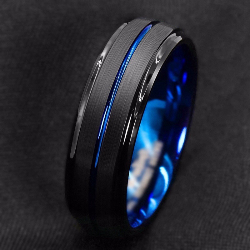 Cincin Tungsten 8mm Warna Hitam Biru Untuk Pria