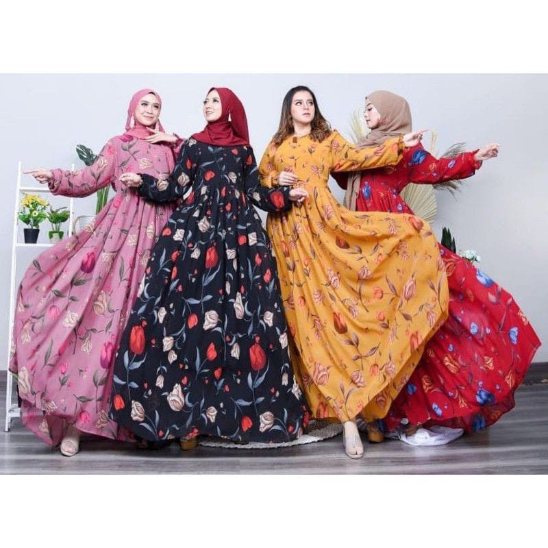 GAMIS HYGET MOTIF BUNGA TULIP/ GAMIS MOTIF TULIP BUSUI
