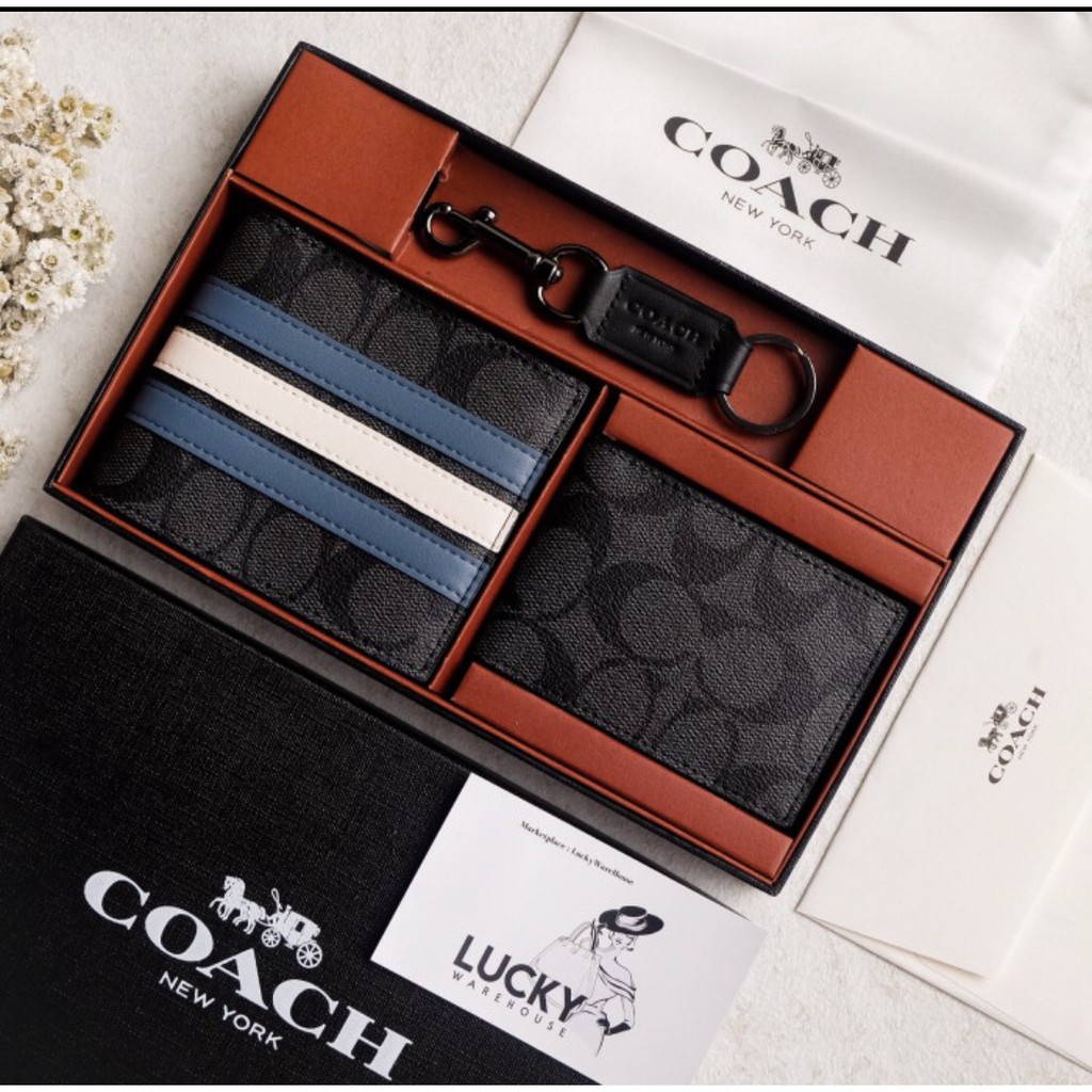 Coach Men 3 In 1 Signature Varsity Leather Wallet Midnight Navy