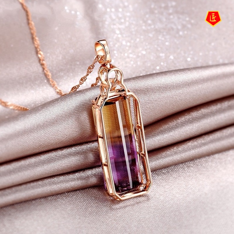[Ready Stock]European and American Colored Gemstone Pendant Ametrine Necklace Women's Luxury Fashion