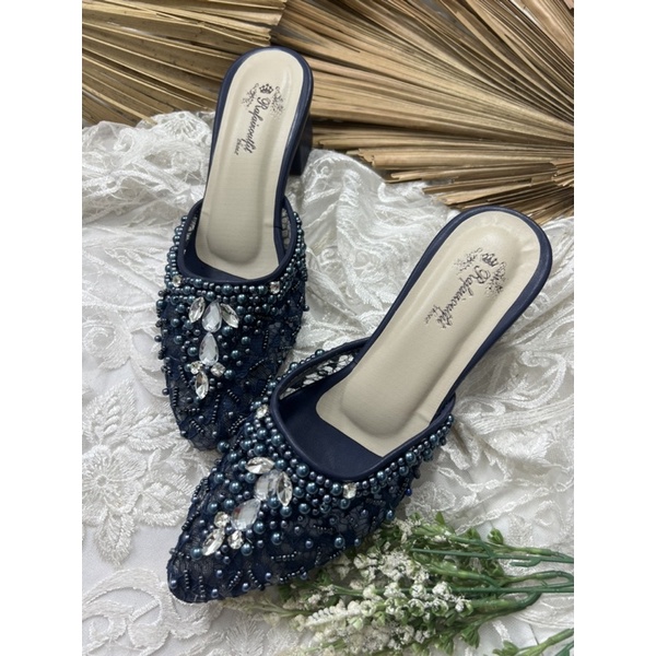 sepatu wedding wanita angela navy tinggi 5cm tahu