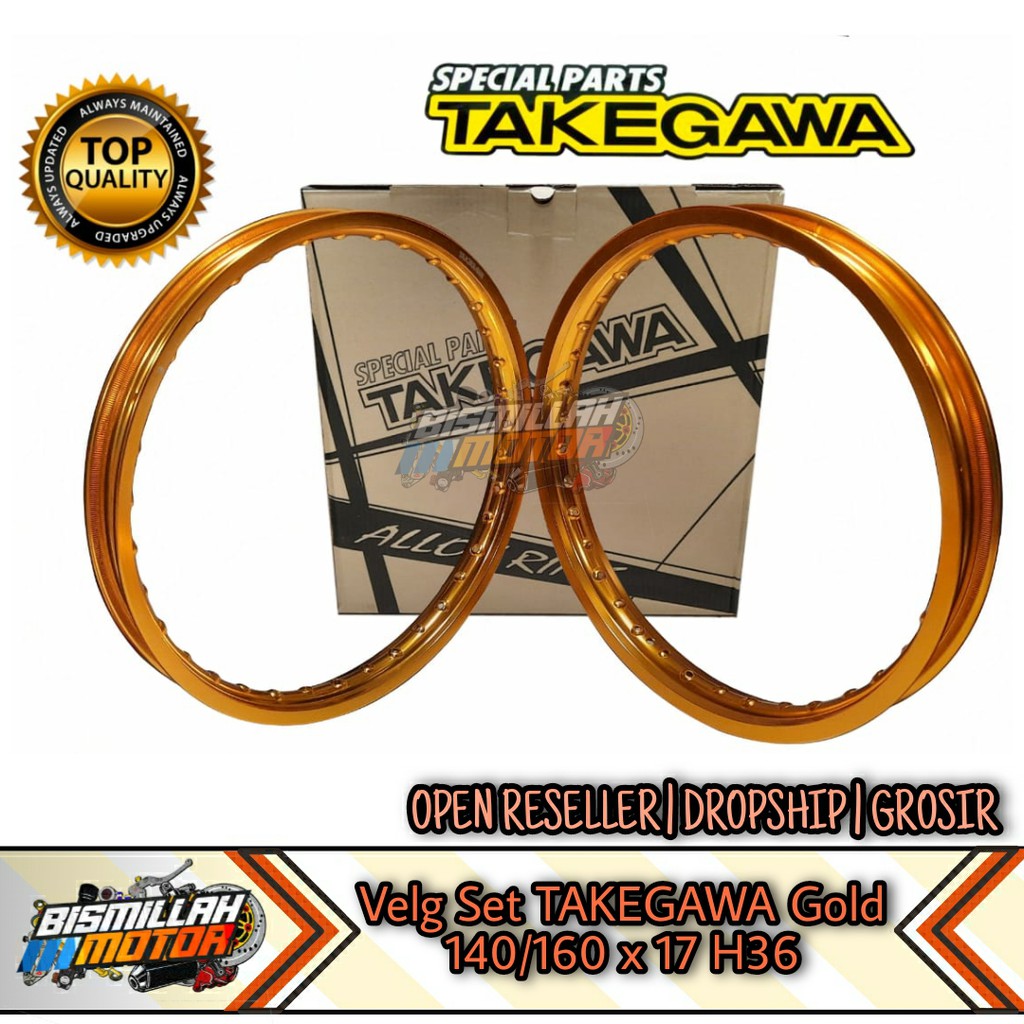 VELG TAKEGAWA SET H36 140 160 RING 17 GOLD SET DEPAN BELAKANG GOLD (harga sepasang depan belakang)