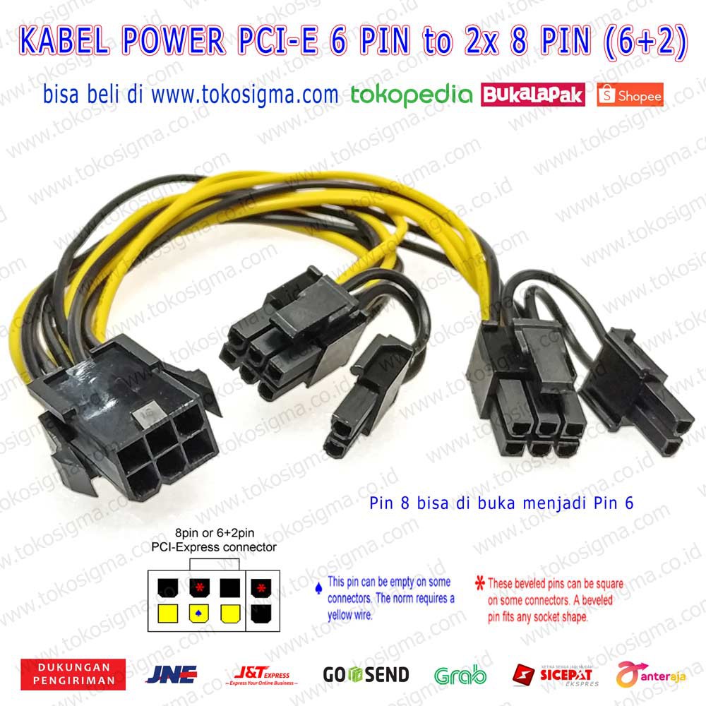 KABEL POWER GPU 6 PIN F SPLITTER to 2x 8 (6+2) PIN M PCIE pci-e VGA CARD