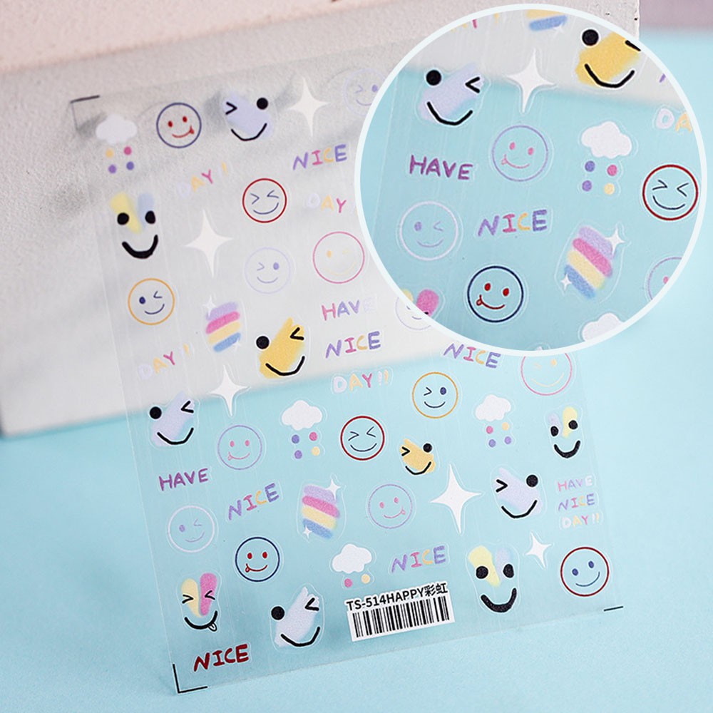 ELEGANT Salon Smiley Nail Sticker Japanese DIY Nail Art Nail Water Slide Decals New Star Colorful Self-Adhesive Rainbow Cartoon Nail Decoration