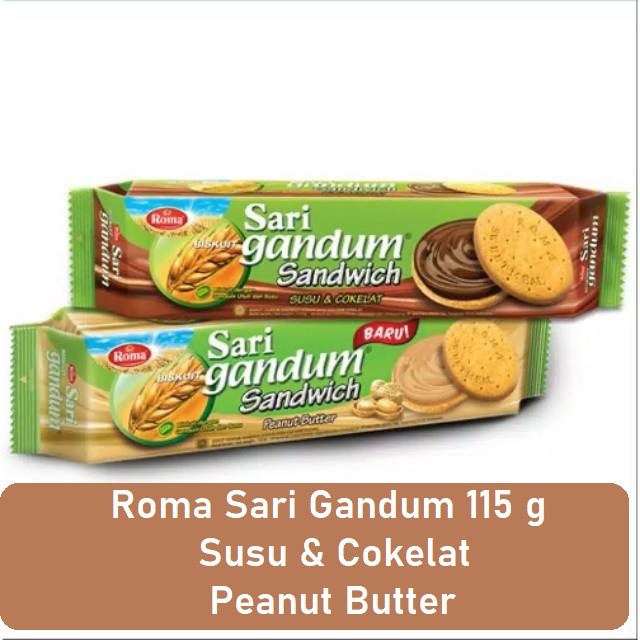 

Roma Sari Gandum Biskuit Chocolate Coklat / Peanut Butter Kacang 115 g