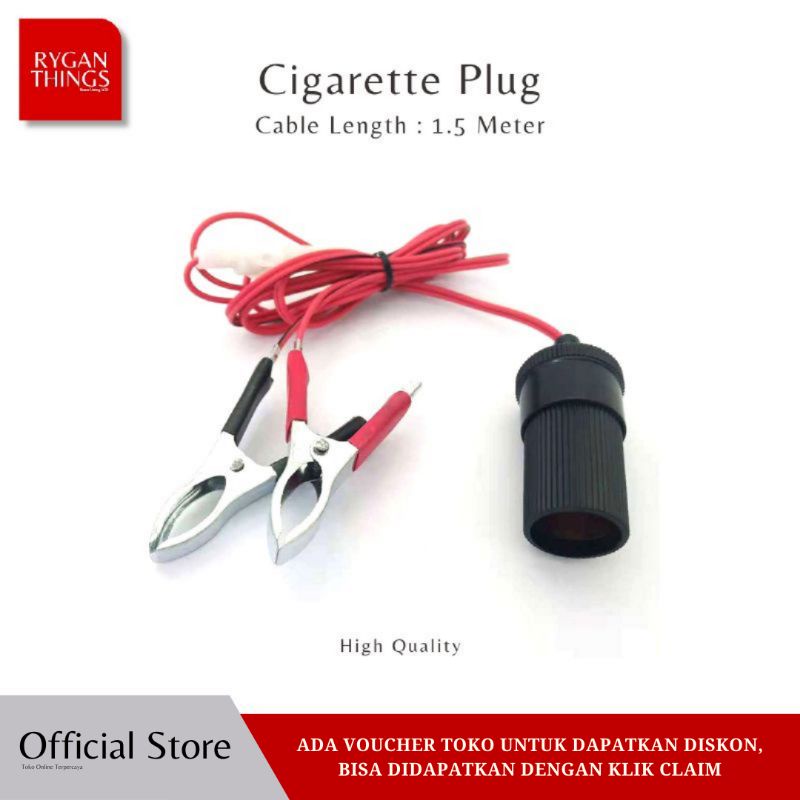 DIY Terminal Clip-on Aki Mobil Cigaret Plug 12 Volt 1.5 Meter