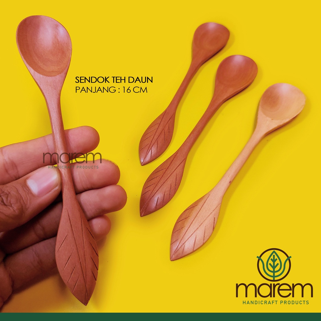 SENDOK KAYU | SENDOK MINUM KAYU | SENDOK UNIK MOTIF DAUN | PANJANG 15 CM