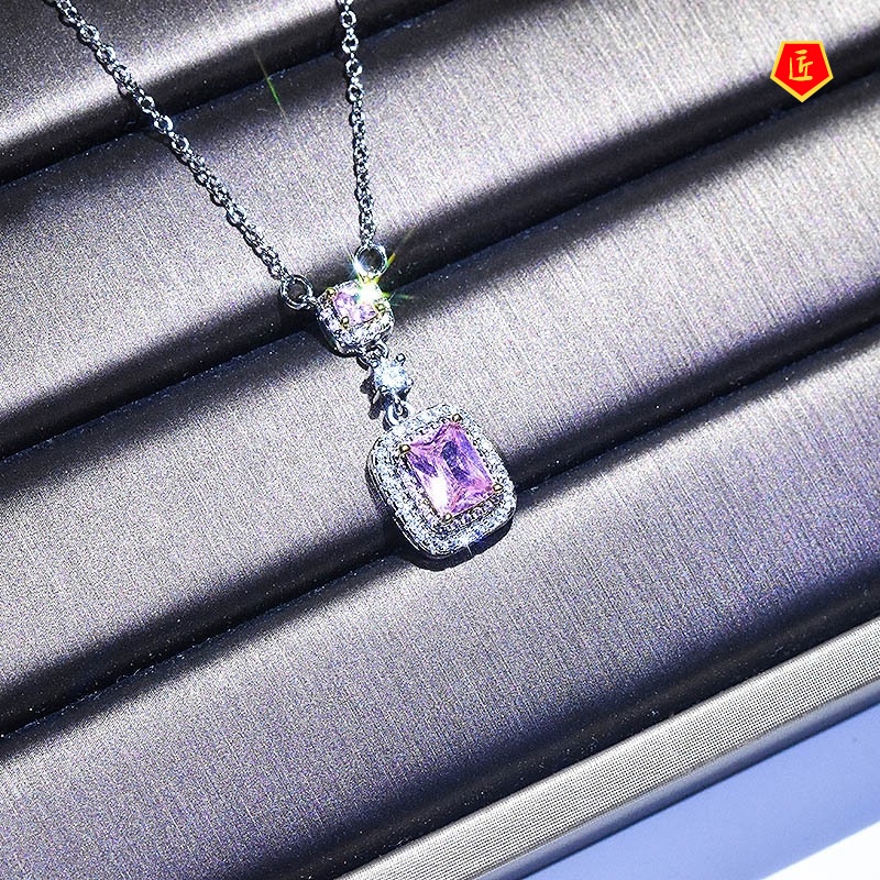 [Ready Stock]Luxury Full Diamond Pt950 Platinum Colored Gems Necklace Ins Zircon Pendant