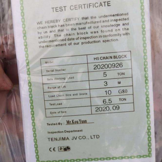 Chain Block 5 Ton 3 Meter Takel Katrol Kerekan 5 Ton 3 Meter