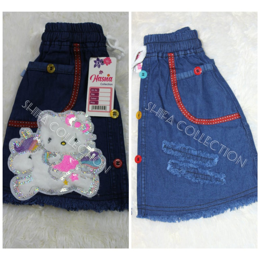 Rok Jeans / Rok Anak Perempuan / Rok Pendek / Rok Mini Karekter Boneka LED Bahan Jeans Ukuran 1 2 3 4 5 6 (usia 1- 6 tahun)