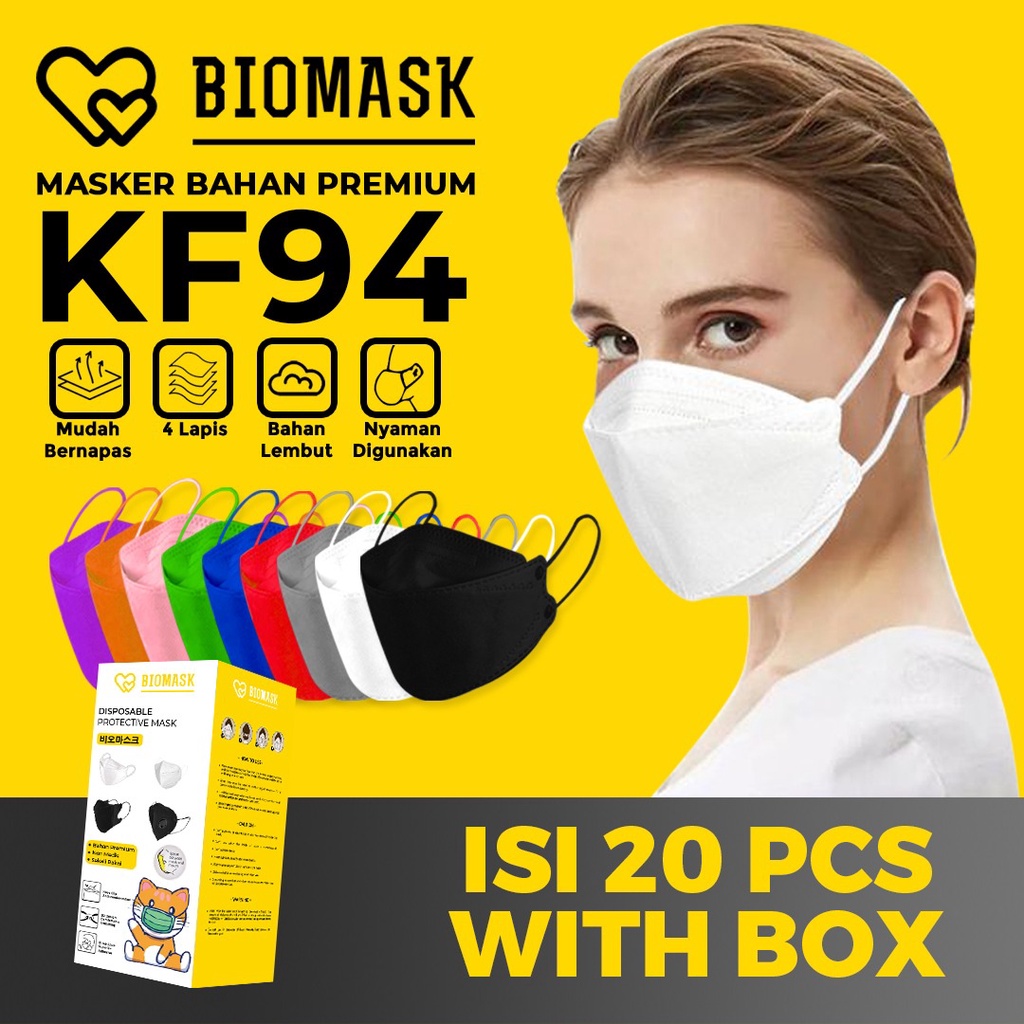 BIOMASK - Masker KF94 Korea 4ply 1 Box 20Pcs Korean Style Hitam / Putih / Abu / Biru Muda / Biru Tua