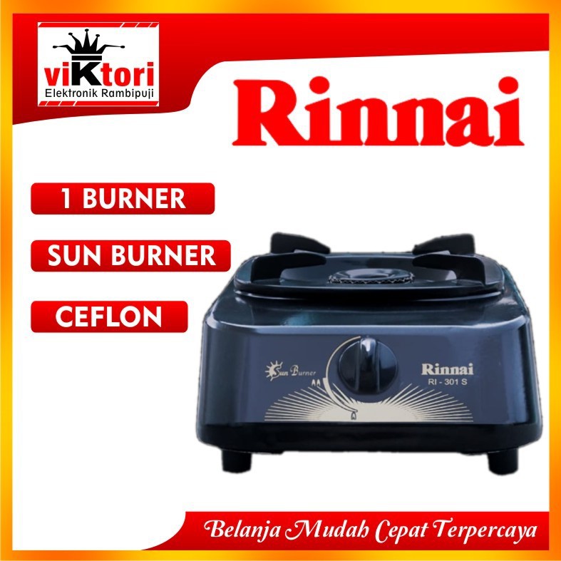 RINNAI KOMPOR GAS 1 TUNGKU RI301S / KOMPOR GAS RINNAI TEFLON / KOMPOR GAS RINNAI RI301 SUN BURNER / 